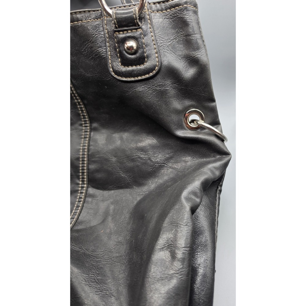 Nine West Black Shoulder Bag Tote Purse Silver Hardware Contrast Stitching Y2k - Picture 11 of 13
